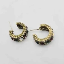 1pair Vintage Style C-shaped Earrings With Rhinestone Decoration - Multicolor - View 1