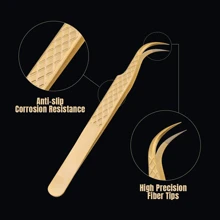 FADVAN Fadvan 1pc Eyelash Extension Tweezers With Fiber Tips Golden Stainless Steel High Precision Tweezer For Volume Fans Makeup Tools