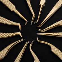 FADVAN Fadvan 1pc Eyelash Extension Tweezers With Fiber Tips Golden Stainless Steel High Precision Tweezer For Volume Fans Makeup Tools