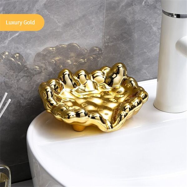 Electroplated Soap Holder, Modern And Luxurious Design, Gold Foil Plating, Draining Bathroom Soap Dish, Creative Soap Tray With No Drilling Required