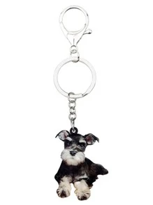 亞克力雪納瑞狗鑰匙扣戒指鑰匙扣架動物首飾女式女孩包包錢包吊飾禮品 - 銀色 - 查看 1