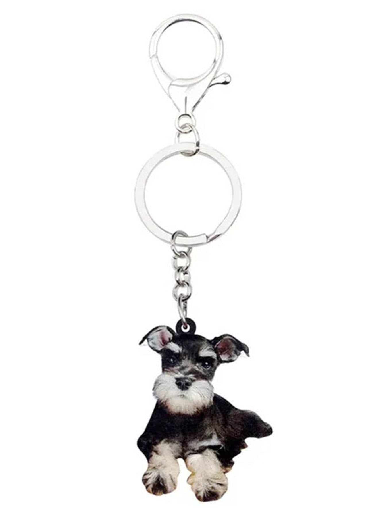 亞克力雪納瑞狗鑰匙扣戒指鑰匙扣架動物首飾女式女孩包包錢包吊飾禮品 - 銀色 - 查看 1