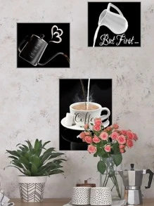 mama look 3 件咖啡杯图案墙贴，适用于餐厅或咖啡店装饰，贴纸，墙贴花，乙烯基贴花，用于家居装饰，春季装饰品，让您的家焕然一新，拉玛装饰贴纸礼物生日毕业厨房装饰