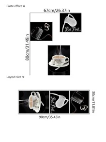 mama look 3 件咖啡杯图案墙贴，适用于餐厅或咖啡店装饰，贴纸，墙贴花，乙烯基贴花，用于家居装饰，春季装饰品，让您的家焕然一新，拉玛装饰贴纸礼物生日毕业厨房装饰