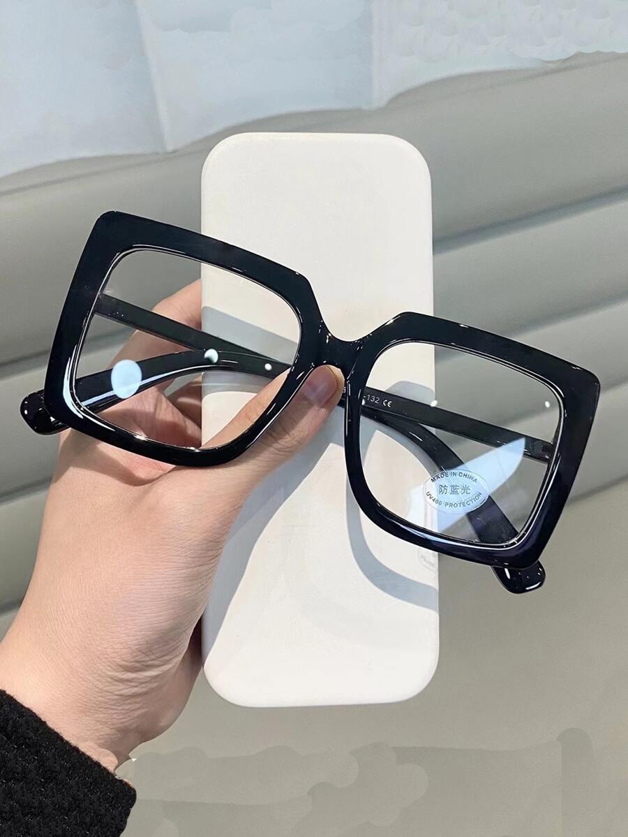 1 pieza Gafas de moda de hombre con marco cuadrado negro y grueso, adecuado para uso diario
