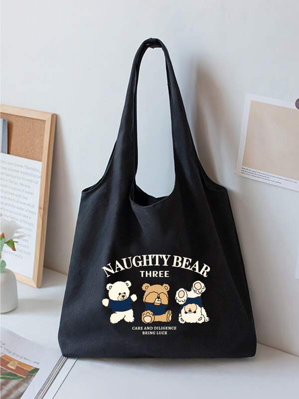 Fashionable Cartoon Printed Canvas Tote BagSchool Bag,Back To School,Large Capacity,Portable,Foldable,Classic Casual, Suitable For Teen Girls Women College Students, Perfect For Back To School,College,Elementary School,Middle School, High School,Shopping,Holiday, Literary School Bag & Book Bag For Women Or Students, Perfect For Books, Shopping, Back To School And More