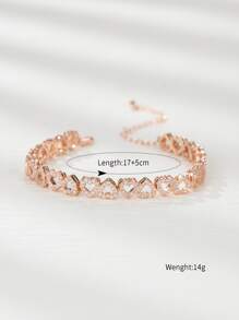 1 Vòng tay trang trí hình trái tim đính đá Cubic Zirconia sang trọng dành cho nữ làm quà tặng hẹn hò - Hoa hồng vàng - Xem 4