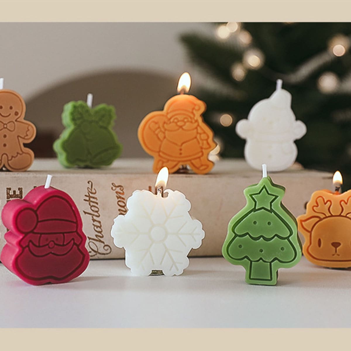 4件套圣诞蜡烛礼盒，香氛蜡烛，圣诞礼物，芳香疗法蜡烛，生日礼物，房间装饰，礼品，圣诞装饰品 - 彩色 - 查看 1