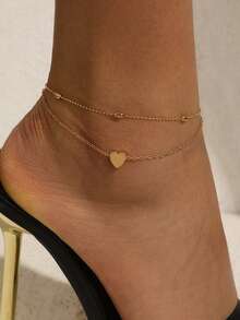 Summer Beach Style Heart Pendant Beaded Anklet - Gold - View 2