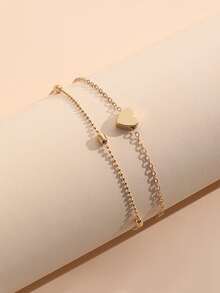 Summer Beach Style Heart Pendant Beaded Anklet - Gold - View 3