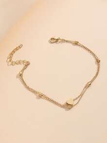 Summer Beach Style Heart Pendant Beaded Anklet - Gold - View 4