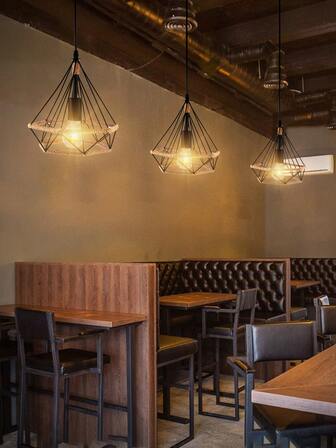 麻繩吊燈適用於餐廳,服裝店鋪,珍珠奶茶店鋪,圓形鐵&LED創意吊燈