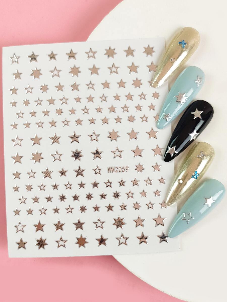1sheet Star Print Nail Art Sticker - Silver - View 1