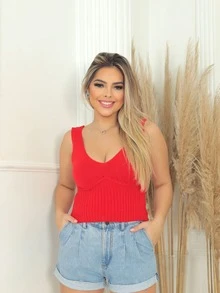 Women Knit Tops - Đỏ - Xem 1
