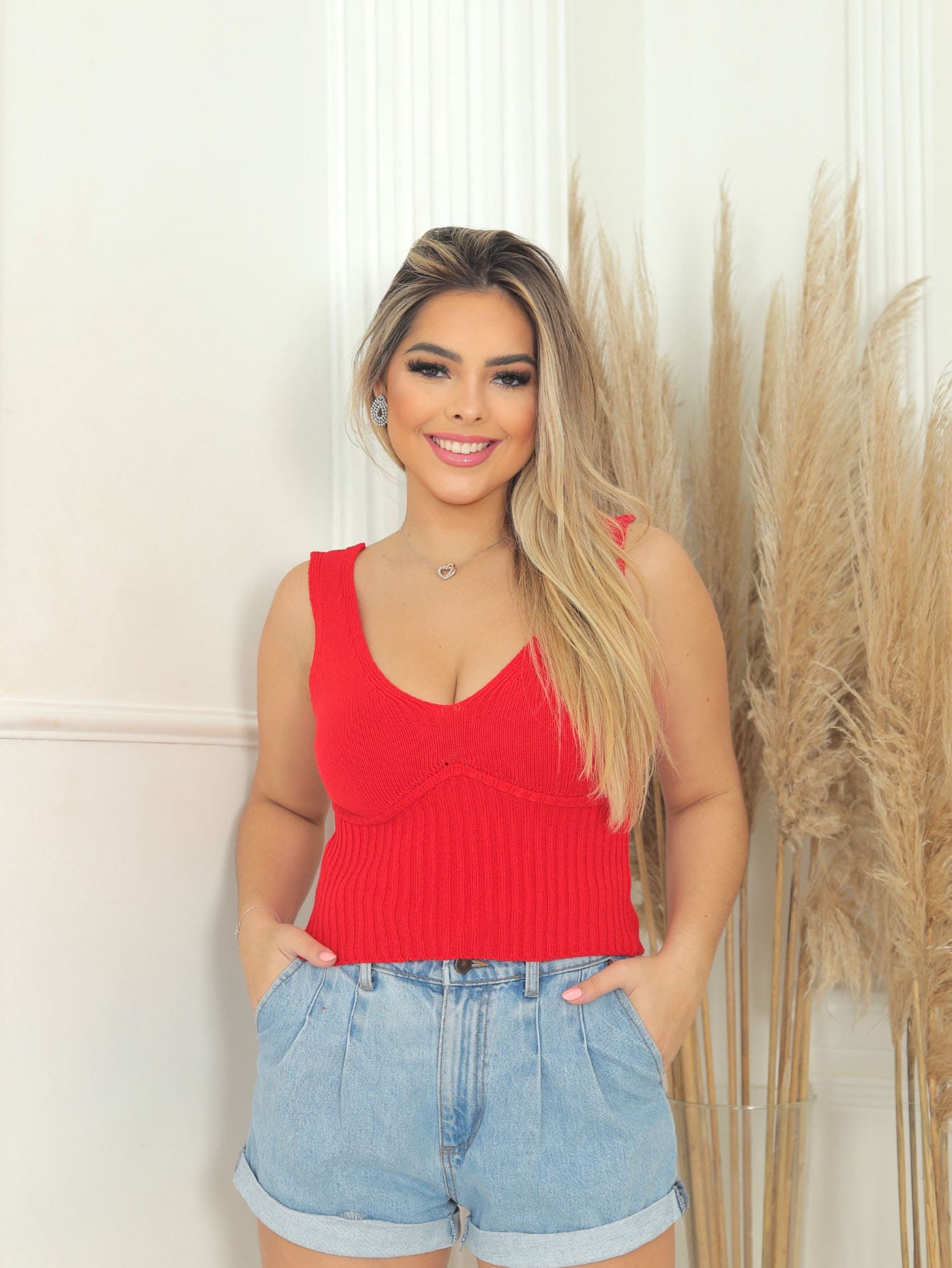 Women Knit Tops - Đỏ - Xem 1