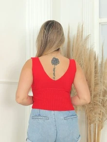 Women Knit Tops - Đỏ - Xem 2