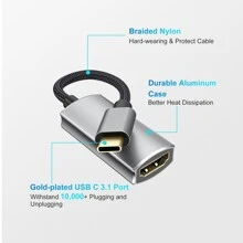 USB C 转 HDMI 4K/60Hz 适配器，高速 HDMI 转 USB-C 适配器，Type C HDMI 转换器兼容 MacBook Pro/Air、Chromebook、XPS、Surface、IPhone 15 Pro/Max、Galaxy S23 - 灰色 - 查看 2