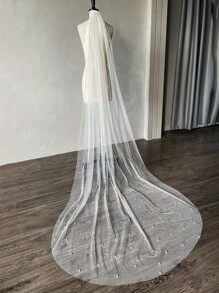 1pc Style 2.3m Long Bridal Veil With Pearl Trailing, Single Layer Hand-Sewn Comb For Wedding Dress Accessories Fall Clothes For Women - White - View 9