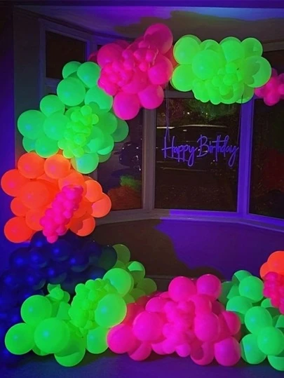 100 unidades de globos de colores neón que brillan en la oscuridad para decoración de fiesta neón y suministros de fiesta con iluminación, Navidad
