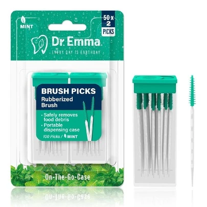 Dr.Emma Dr. Emma Rubber Interdental Brush & Soft Gum Toothpick, Two Boxes Of 100, Mint Flavor, For Disposable Dental Hygiene Cleaning Convenient For Home Or Travel, Living Room Home Bedroom Bathroom House Decor, Travel Stuff, Wedding, Party, Birthday, Gifts For Men Mom Dad Friends, New Years, Accessories, Funny Gift