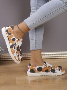 女性豹紋印花輕便透氣舒適帆布鞋,休閒運動鞋