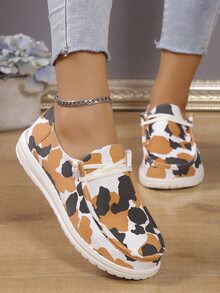 女性豹紋印花輕便透氣舒適帆布鞋,休閒運動鞋