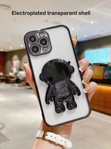 Astronaut Plating Bracket Phone Case Compatible With Iphone 15 Pro Max Full Coverage Soft Case - Black - View 1