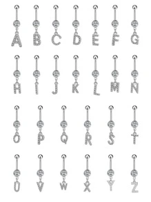 1 Miếng Micro-Inlaid Vòng rốn Với Treo trang trí chữ cái Vật rủ xuống Đối với phụ nữ - Bạc - Xem 1