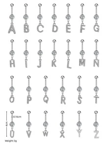 1 Miếng Micro-Inlaid Vòng rốn Với Treo trang trí chữ cái Vật rủ xuống Đối với phụ nữ - Bạc - Xem 4