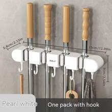 No-drill Wall Mounted Strong Buckle Broom Holder & Mop Holder & Towel Hook & Organizing Shelf For Bathroom - White - View 2