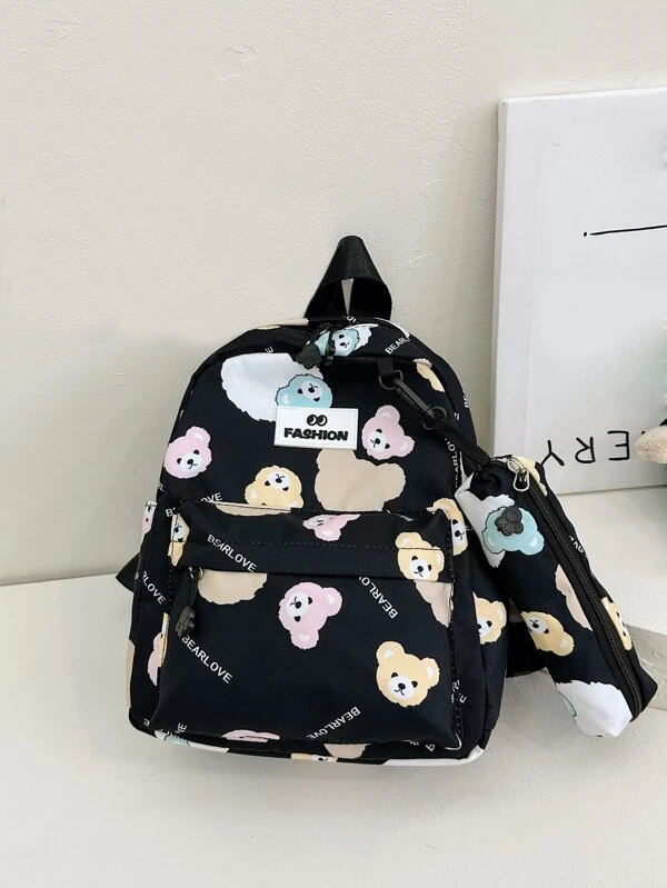 Mochila Infantil Com Estampa De Urso Desenho Animado Estilo Universitário Com Porta-moedas