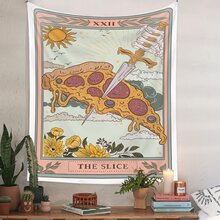 1pc Tarot Card Cartoon Pattern Background Cloth Tapestry Wall Hanging Bohemian Style Tapestry For Coffee Shop, Restaurant, Bedroom Decoration In Coffee And Tea Theme - Mint Green - View 3