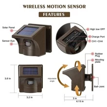 eMACROS 1/2 Mile Long Range Solar Wireless Driveway Alarm Outdoor Weather Resistant Motion Sensor & Detector-Security Alert System-Monitor & Protect Outside Property - 1 個接收器和 4 個傳感器 - 查看 6