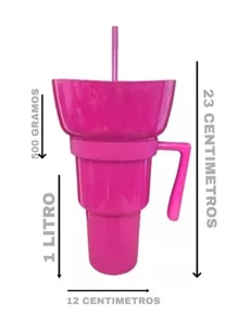 (1 PZ) (1LT) Magic Cup With Snack Plate (500 GR) Stadium Type Changes Color Includes Straw And Decorations + A SURPRISE GIFT - 玫紅色 - 查看 4