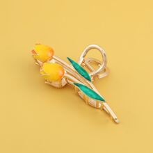 1入組女士花朵設計時尚大爪夾 - 彩色 - 查看 3