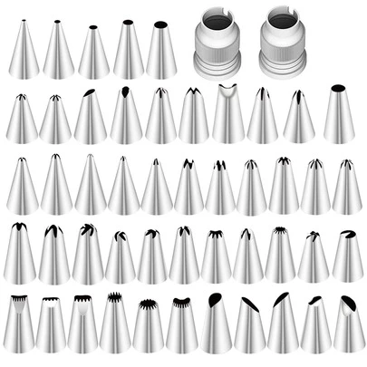 50pcs Stainless Steel Cake Decorating Piping Tips Set, Icing Nozzles Assorted Shapes For Baking