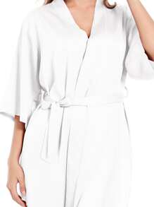 1件純色女式睡衣連衣裙,新娘/伴娘浴袍適用於家庭和婚禮 - 白色 - 查看 3