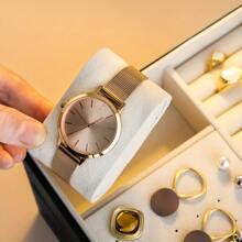 1PC Desktop Jewelry Storage Box High-grade Necklace Earrings Stud Gold Gemstone Jewelry Storage Box Leather Large Capacity Multilayer Organizer Case Box - White - View 5