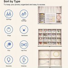 1PC Desktop Jewelry Storage Box High-grade Necklace Earrings Stud Gold Gemstone Jewelry Storage Box Leather Large Capacity Multilayer Organizer Case Box - White - View 7