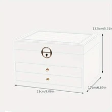 1PC Desktop Jewelry Storage Box High-grade Necklace Earrings Stud Gold Gemstone Jewelry Storage Box Leather Large Capacity Multilayer Organizer Case Box - White - View 8