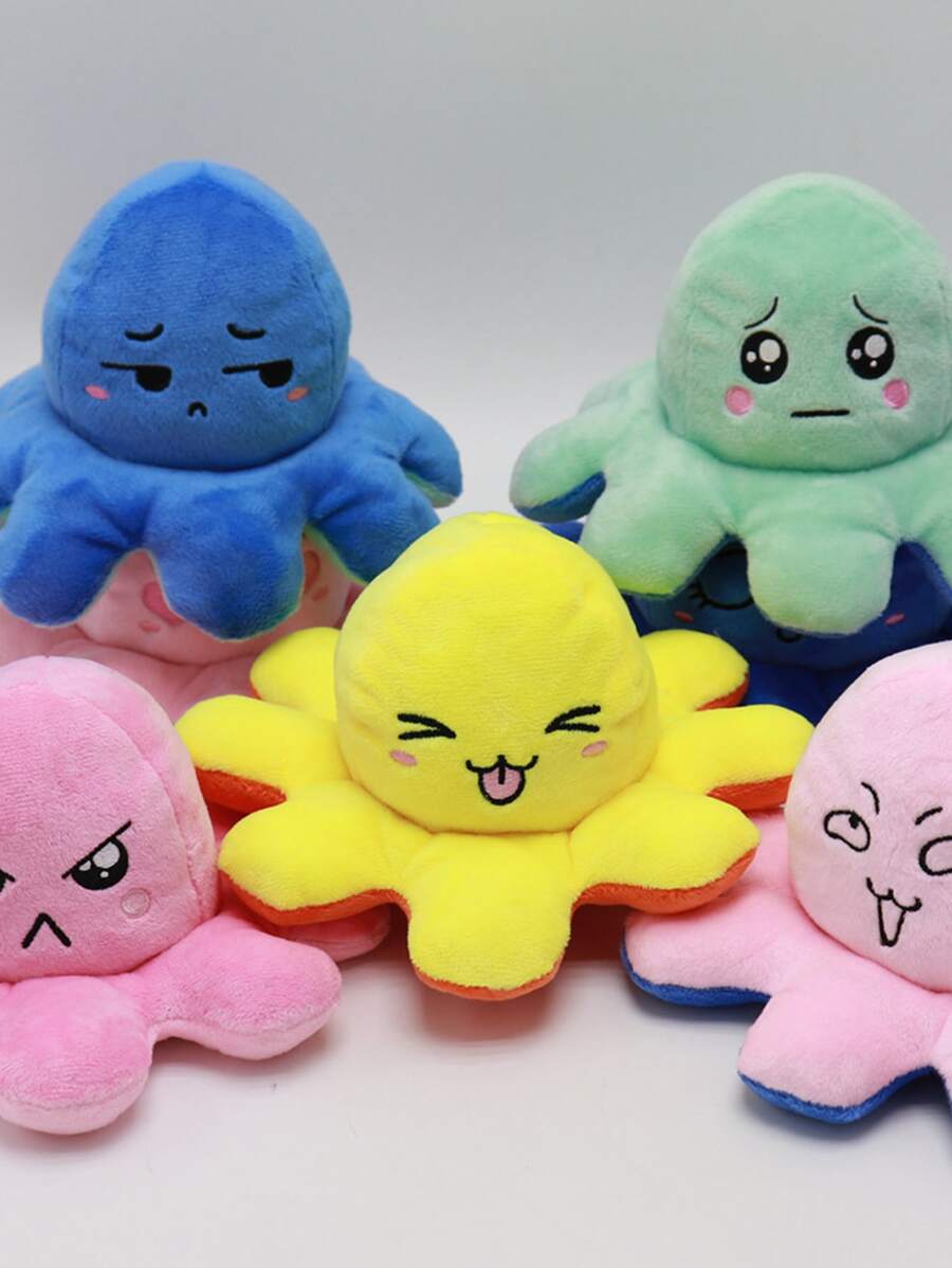 1 pieza Muñeco de peluche de pulpo reversible con expresión doble cara - Rosa - Ver 1