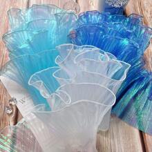 2 码美人鱼神秘彩虹欧根纱面料，带渐变荷叶边饰边、3D 褶皱、大蕾丝饰边装饰 - 寶藍色 - 查看 2