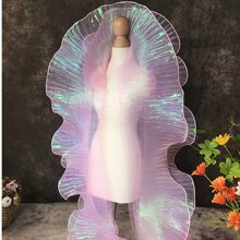2 Yards Mermaid Iridescent Gradient Chiffon Fabric With Ruffle Hem, 3d Pleats, And Lace Trim Decoration Material For Diy - Pink - View 2
