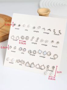 40 件月亮-星星-雪花-心形水钻和人造珍珠耳钉，适合甜美女性情人节、妈妈、母亲节、礼物 - 彩色 - 查看 4