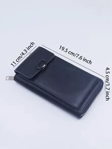 1 Piece Heart Design Solid Color Pu Leather Phone Bag Wallet - Black - View 2