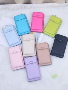 1 Piece Heart Design Solid Color Pu Leather Phone Bag Wallet - Black - View 4