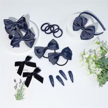 Set de 15 piezas de accesorios para el cabello de uniforme azul marino - Pinzas para el cabello con moño, diademas, ligas para el cabello, adecuado para niñas y estudiantes - Azul Marino - Ver 4