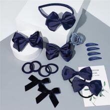 Set de 15 piezas de accesorios para el cabello de uniforme azul marino - Pinzas para el cabello con moño, diademas, ligas para el cabello, adecuado para niñas y estudiantes - Azul Marino - Ver 7