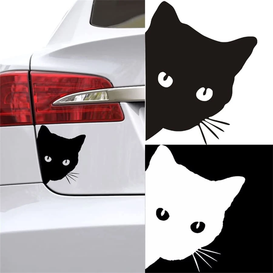 1pc Cartoon Cat Car Sticker, White - White - View 1