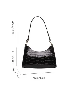 女式公事包、鱷魚紋肩包、腋下包、經典女式手提包、宴會包手袋 - 黑色 - 查看 7